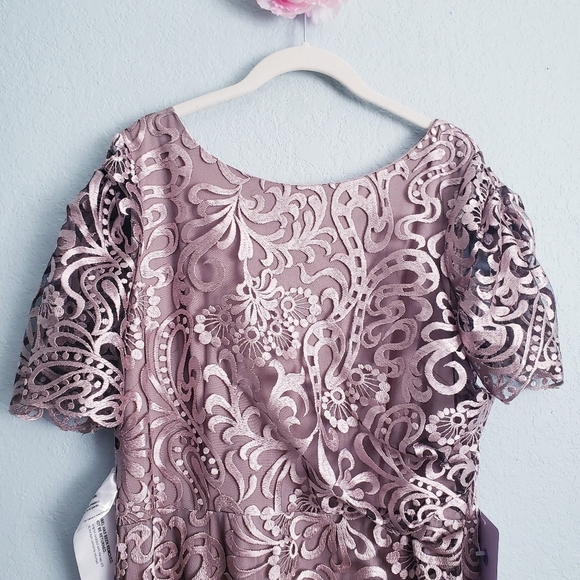 JS Collections Embroidered Mesh Flutter Sleeve Elegant Lace Evening Gown - Picture 5 of 14